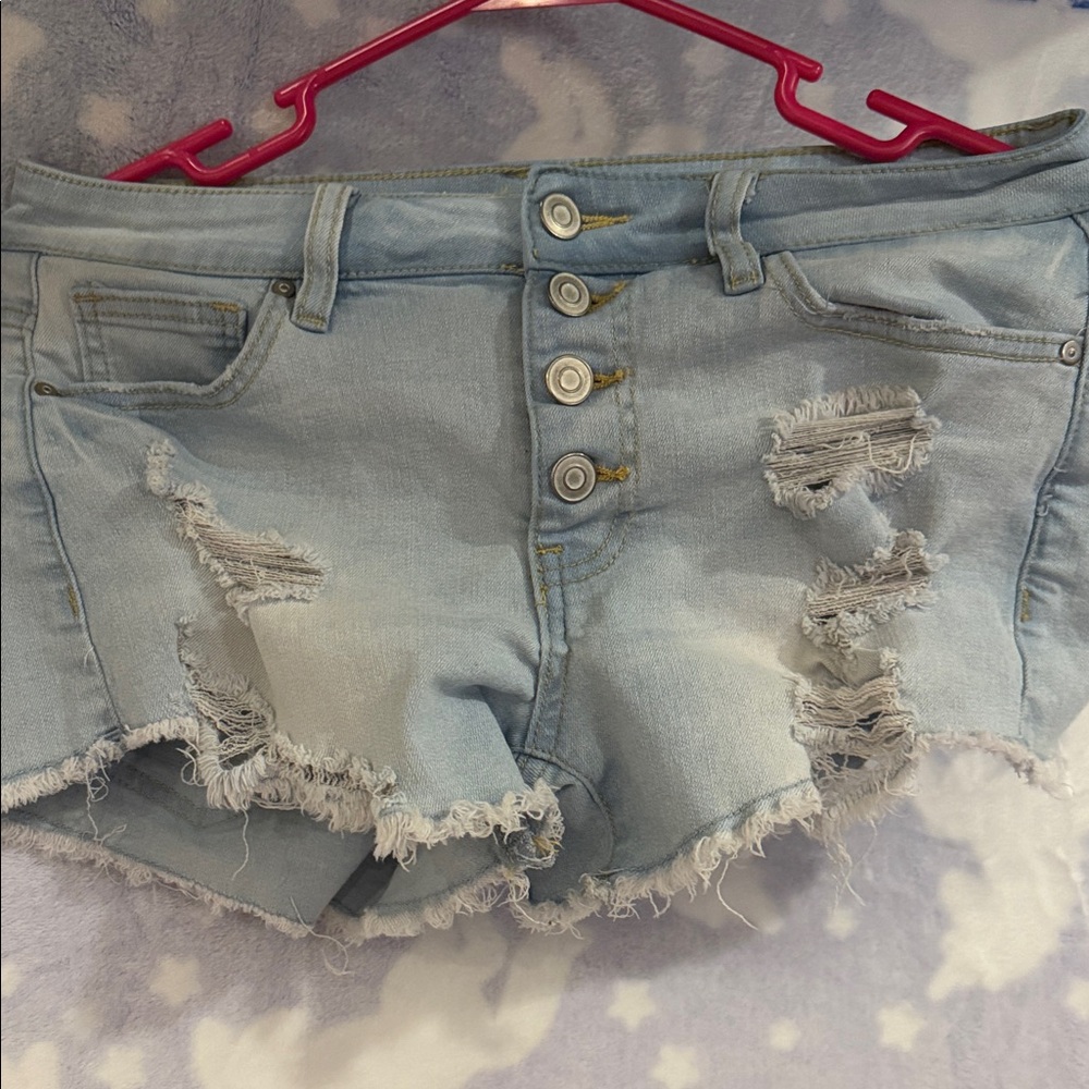 No Boundaries Light Blue Distressed Jean Shorts